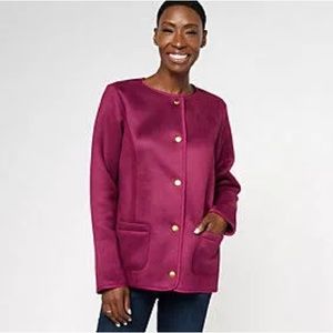 SUSAN GRAVER WEEKEND Bonded Faux Suede & Polar Fleece Jacket XL “WINE” LIKE NEW